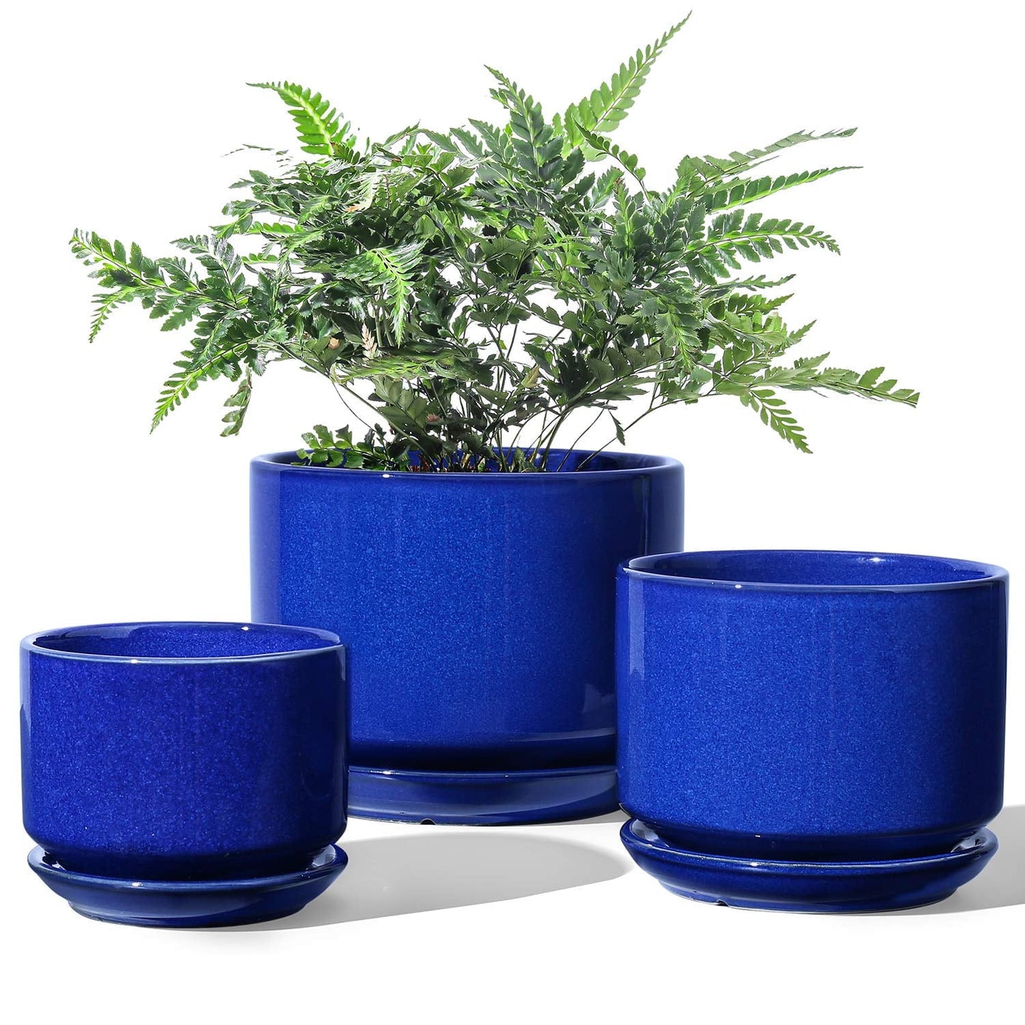 Set of 3 Ceramic Plant Pots (4.3", 5.3" & 6.8") with Drainage Holes and Saucers, Indoor Flower Pots & Modern Planters for Houseplants, Succulents & Small Plants Indoor Planter