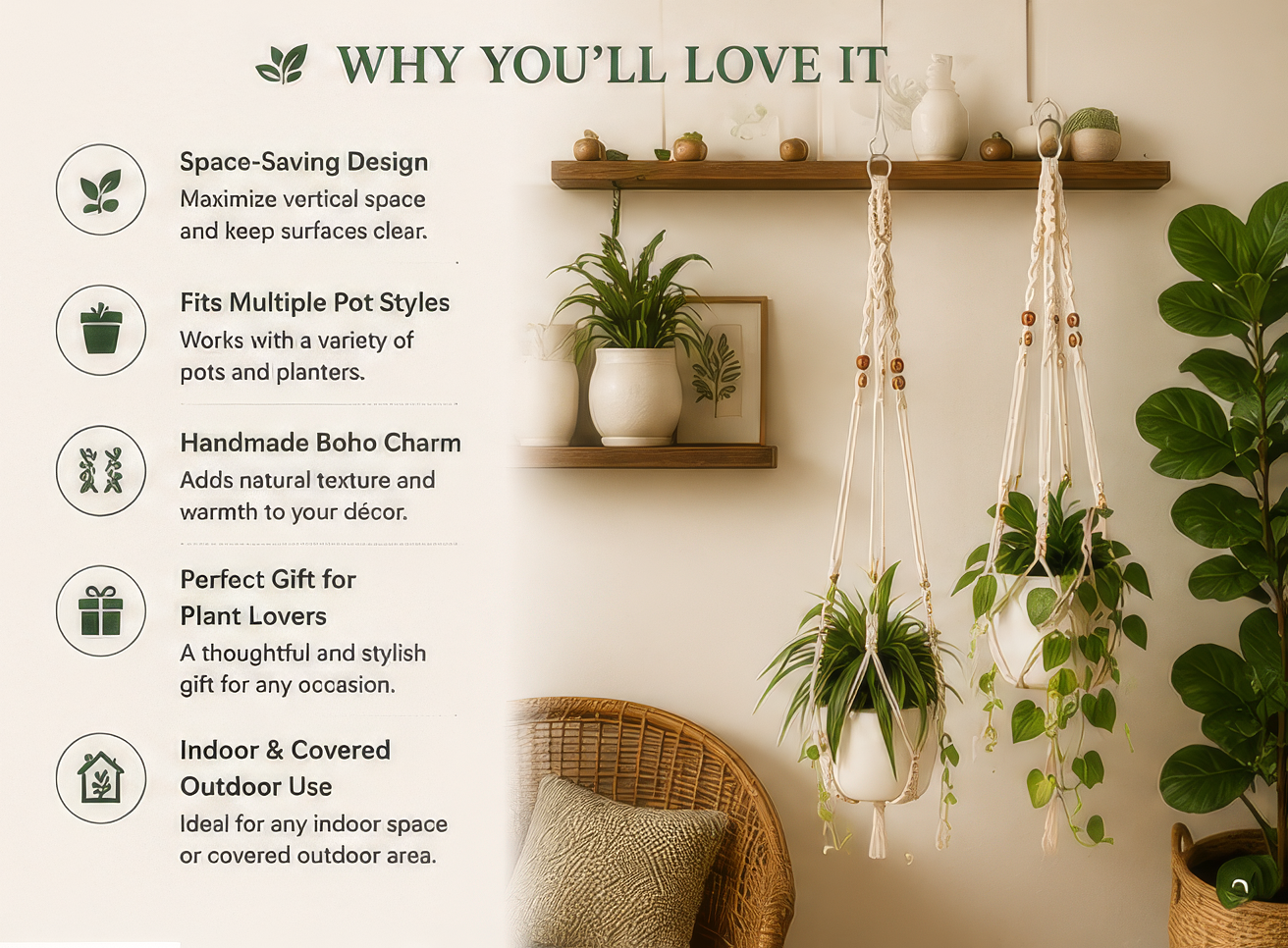 Bohemian Hanging Plant Holders – Decorative Macrame Planter Set