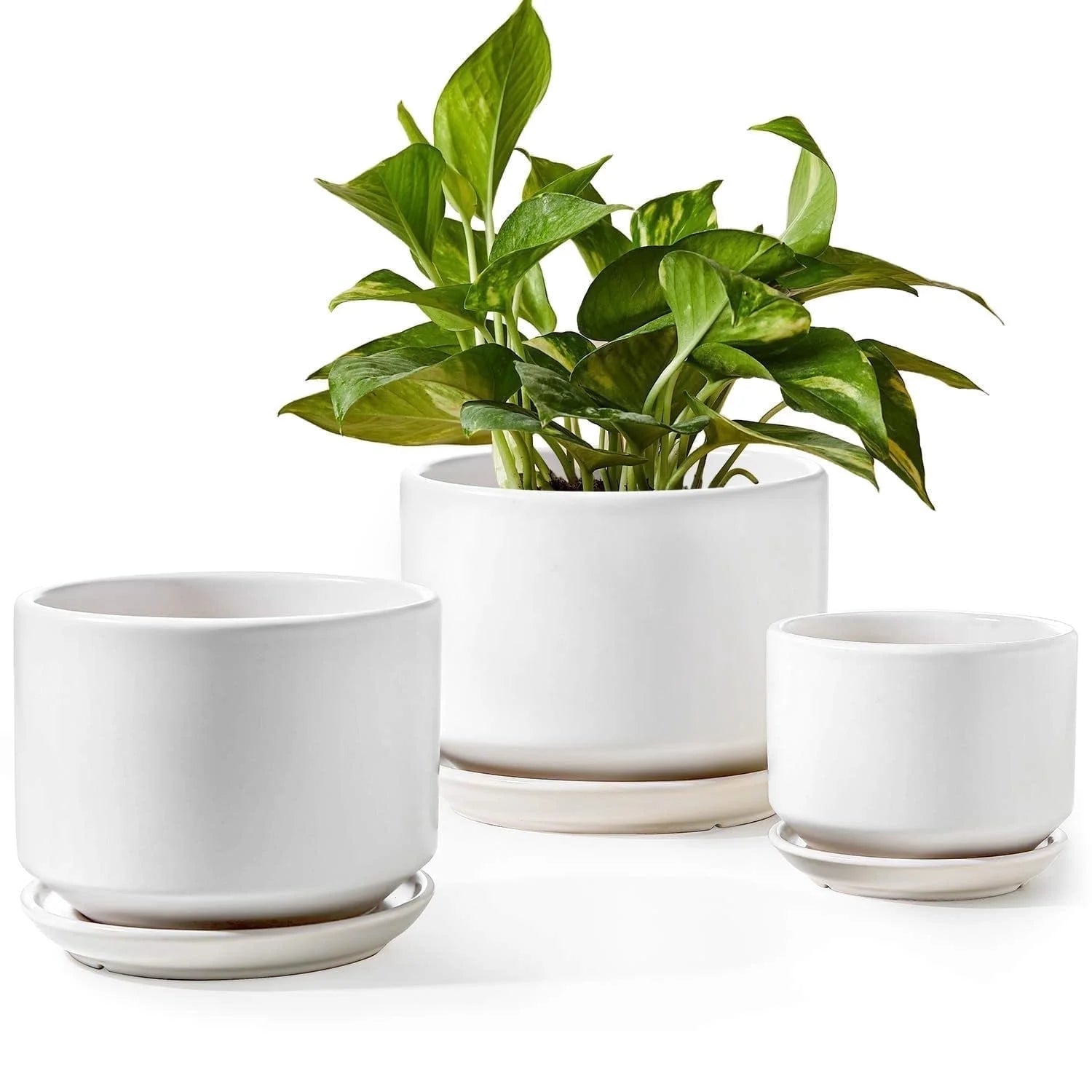 Set of 3 Ceramic Plant Pots (4.3", 5.3" & 6.8") with Drainage Holes and Saucers, Indoor Flower Pots & Modern Planters for Houseplants, Succulents & Small Plants Indoor Planter