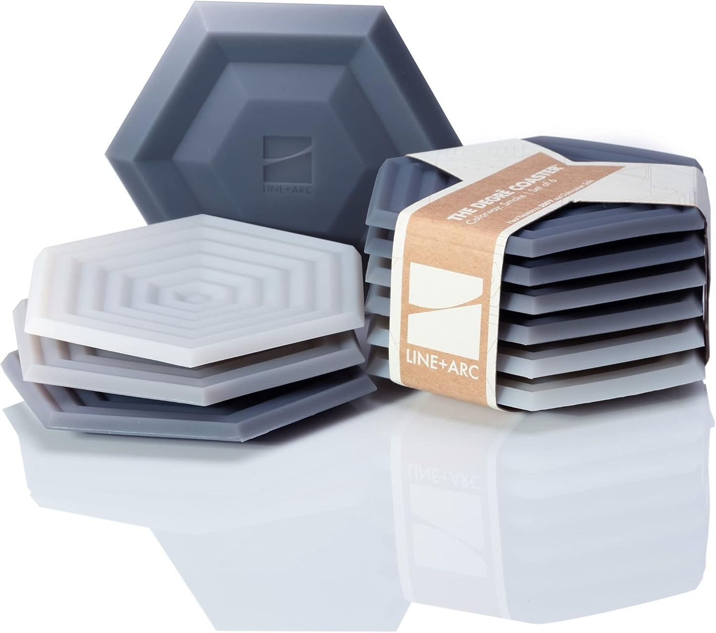 Silicone Coasters (Set of 6) | Waterproof, Anti-Stain, Dishwasher-Safe, Outdoor, Mid-Century Modern, MCM, Patio, Rubber, Hexagon, Aesthetic, Baby-Safe
