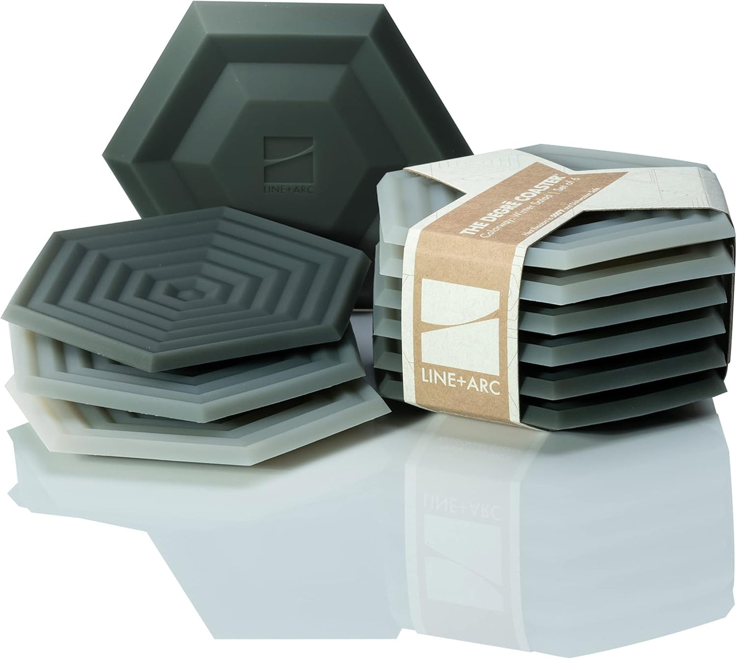 Silicone Coasters (Set of 6) | Waterproof, Anti-Stain, Dishwasher-Safe, Outdoor, Mid-Century Modern, MCM, Patio, Rubber, Hexagon, Aesthetic, Baby-Safe