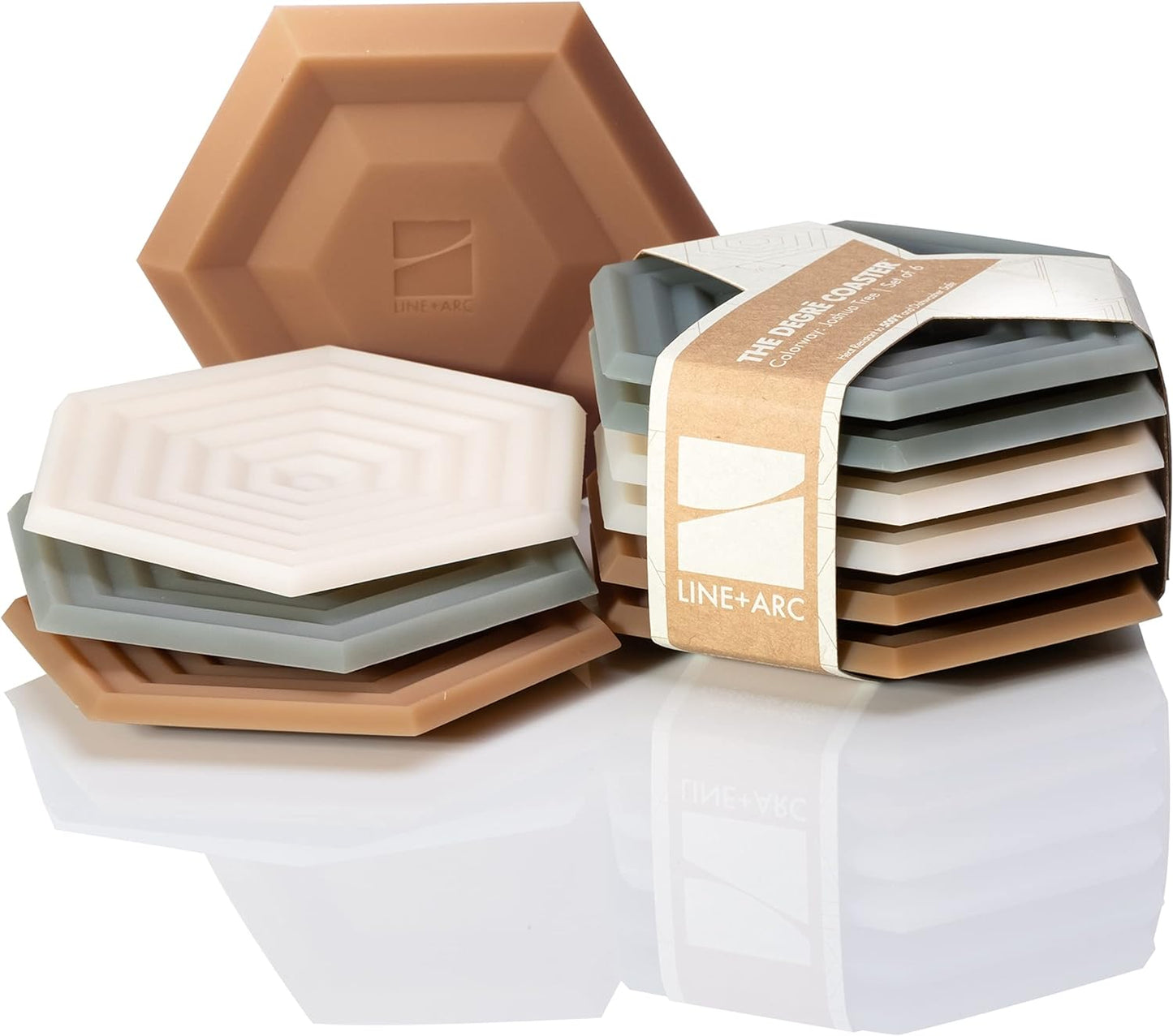 Silicone Coasters (Set of 6) | Waterproof, Anti-Stain, Dishwasher-Safe, Outdoor, Mid-Century Modern, MCM, Patio, Rubber, Hexagon, Aesthetic, Baby-Safe