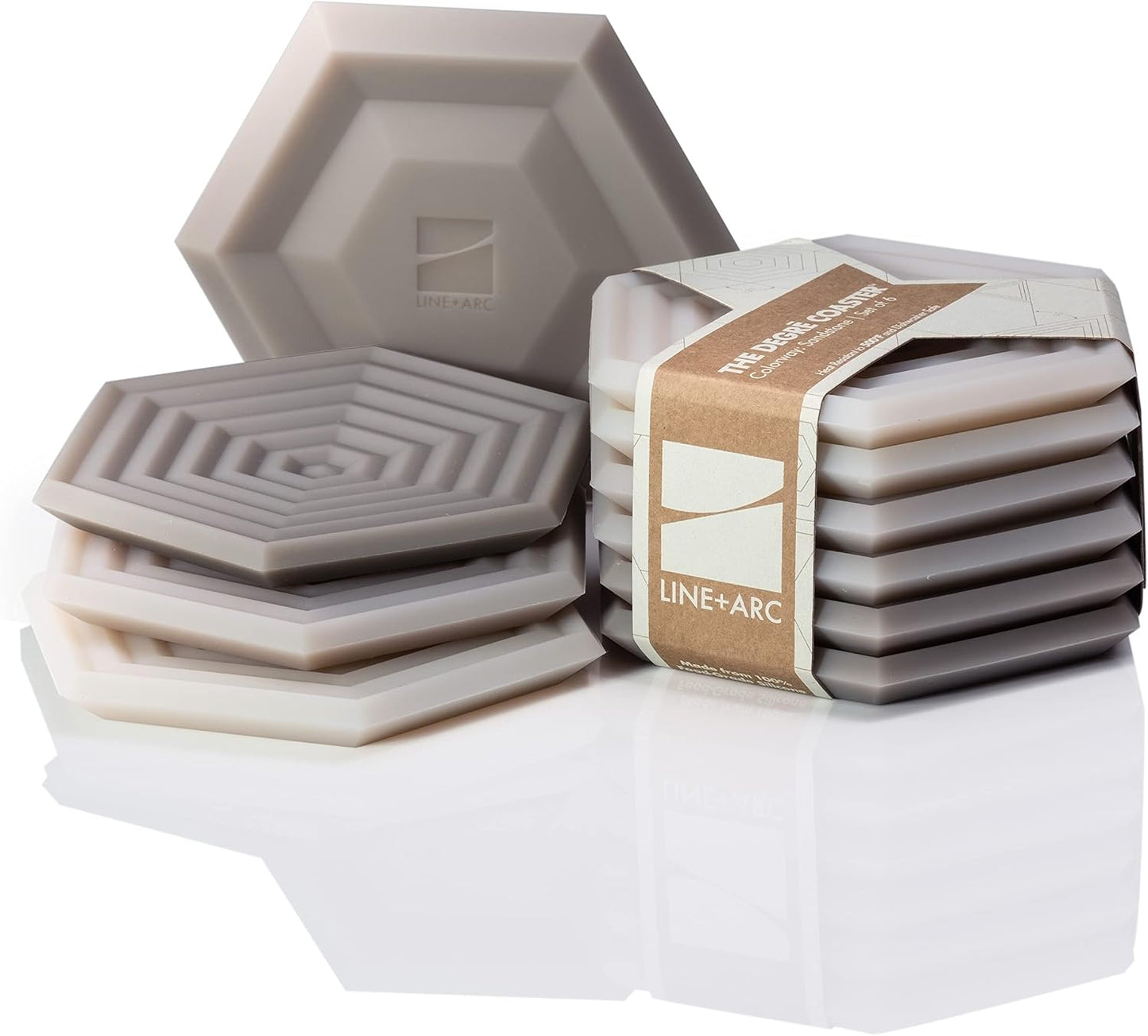 Silicone Coasters (Set of 6) | Waterproof, Anti-Stain, Dishwasher-Safe, Outdoor, Mid-Century Modern, MCM, Patio, Rubber, Hexagon, Aesthetic, Baby-Safe