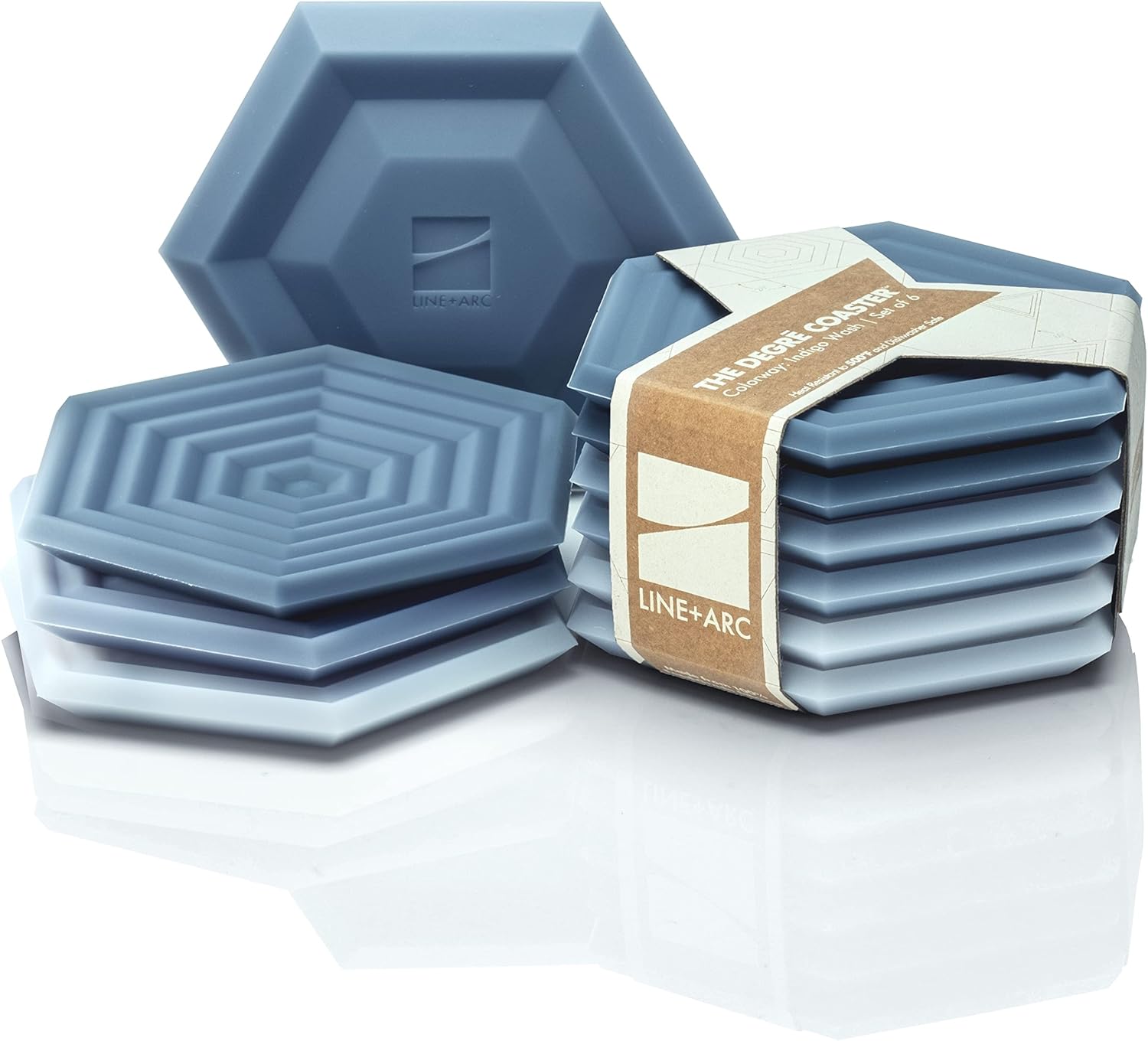 Silicone Coasters (Set of 6) | Waterproof, Anti-Stain, Dishwasher-Safe, Outdoor, Mid-Century Modern, MCM, Patio, Rubber, Hexagon, Aesthetic, Baby-Safe