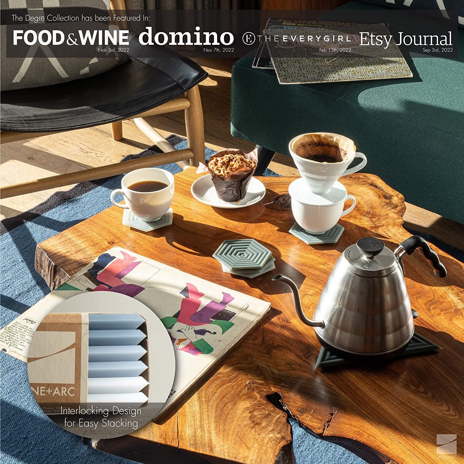 Silicone Coasters (Set of 6) | Waterproof, Anti-Stain, Dishwasher-Safe, Outdoor, Mid-Century Modern, MCM, Patio, Rubber, Hexagon, Aesthetic, Baby-Safe