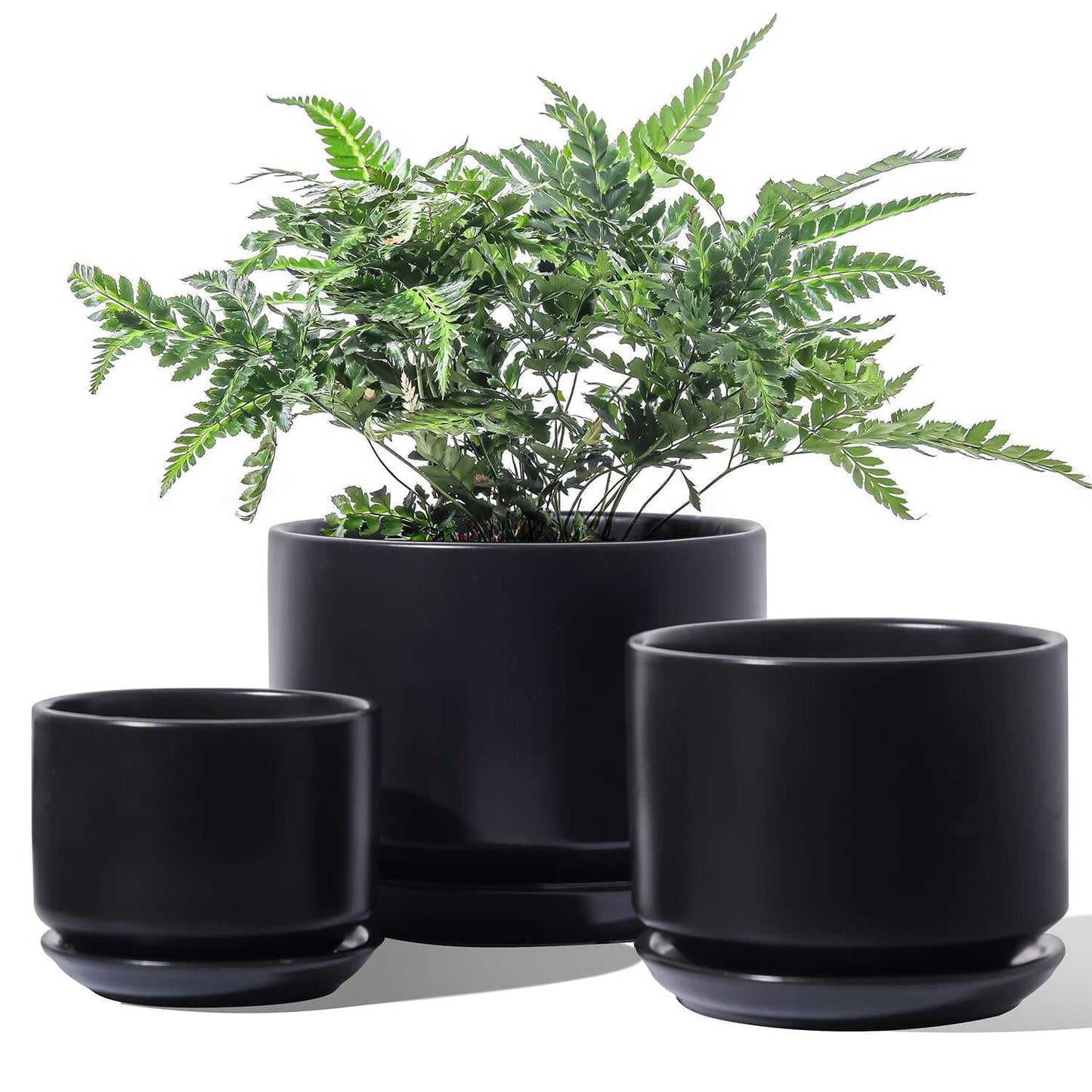 Set of 3 Ceramic Plant Pots (4.3", 5.3" & 6.8") with Drainage Holes and Saucers, Indoor Flower Pots & Modern Planters for Houseplants, Succulents & Small Plants Indoor Planter