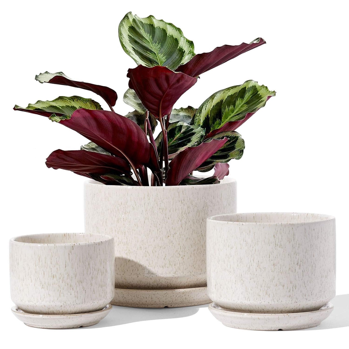 Set of 3 Ceramic Plant Pots (4.3", 5.3" & 6.8") with Drainage Holes and Saucers, Indoor Flower Pots & Modern Planters for Houseplants, Succulents & Small Plants Indoor Planter