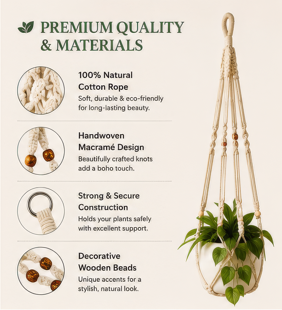 Bohemian Hanging Plant Holders – Decorative Macrame Planter Set