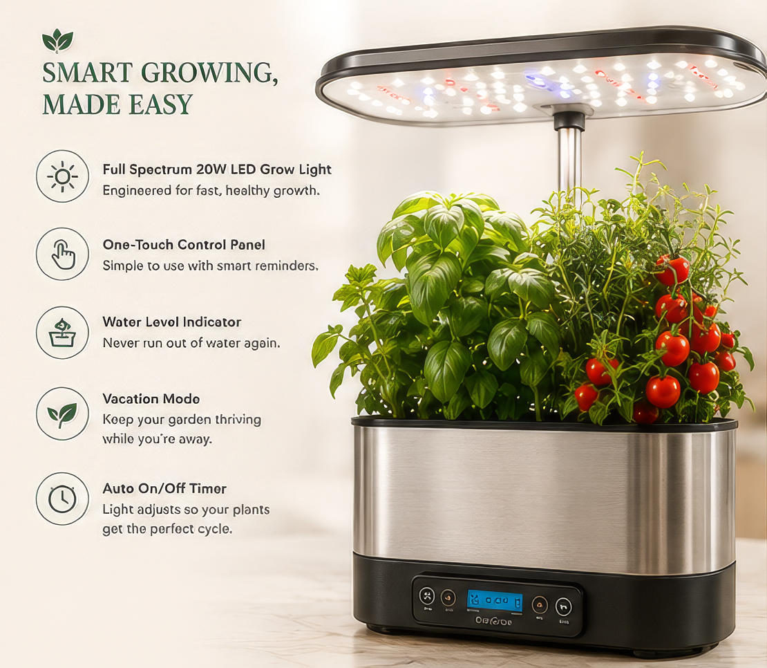 Smart Indoor Hydroponic Garden Kit – Grow Fresh Herbs & Vegetables Year-Round