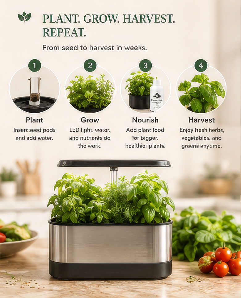 Smart Indoor Hydroponic Garden Kit – Grow Fresh Herbs & Vegetables Year-Round