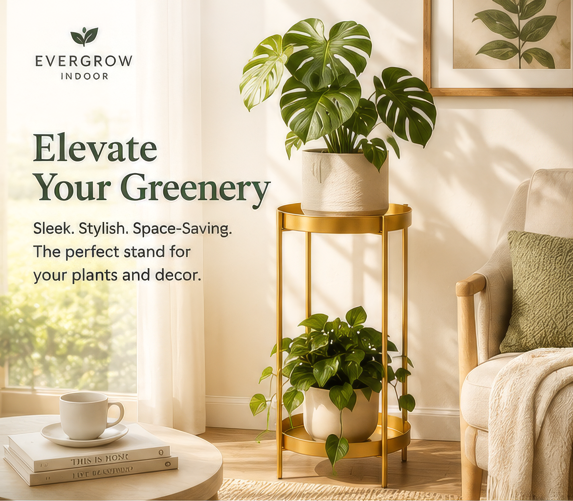 Modern Gold Plant Stand – 2-Tier Metal Plant Display Shelf
