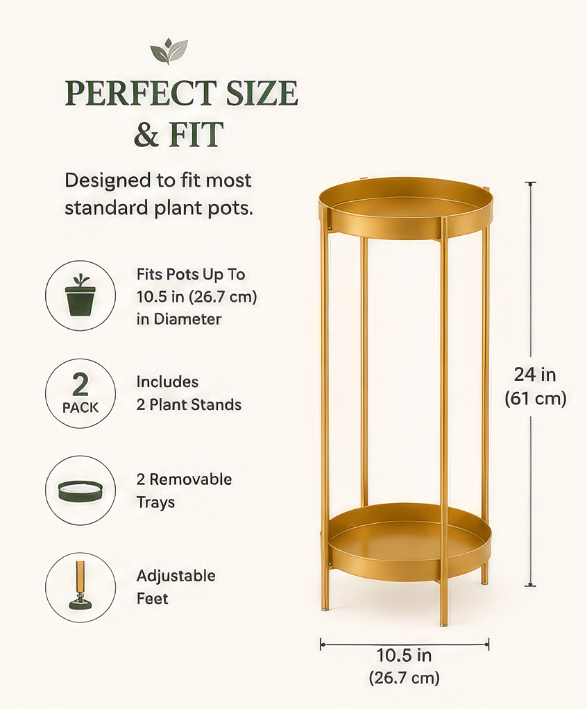 Modern Gold Plant Stand – 2-Tier Metal Plant Display Shelf