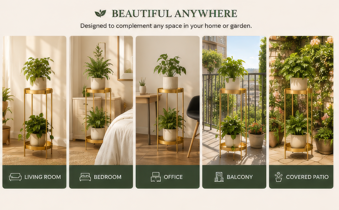 Modern Gold Plant Stand – 2-Tier Metal Plant Display Shelf